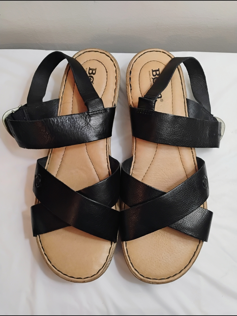 Born Black Leather Cross-Strap Women's Sandals